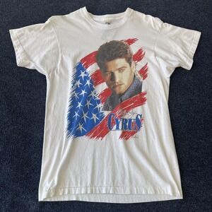Vintage Billy Ray Cyrus Shirt Mens XL White American Flag Country Tee 90s USA